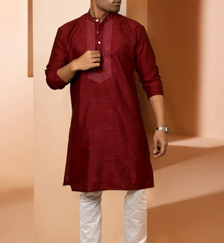 RAW SILK MEHROON KURTA