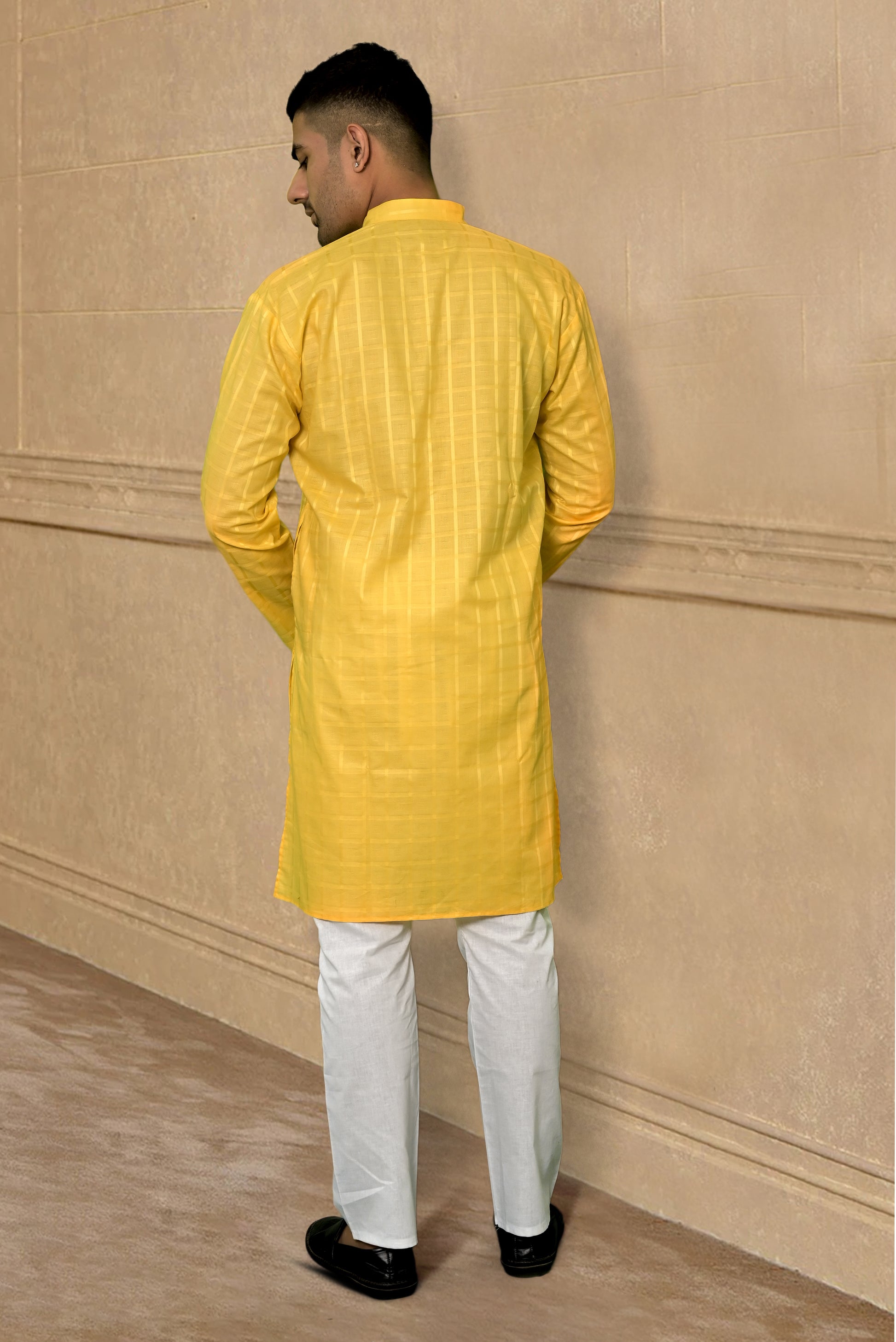 YELLOW SELF DESIGN KURTA