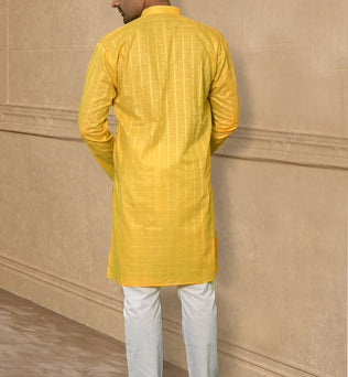 YELLOW SELF DESIGN KURTA