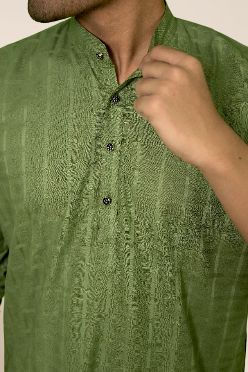 OLIVE SELF DESIGN KURTA