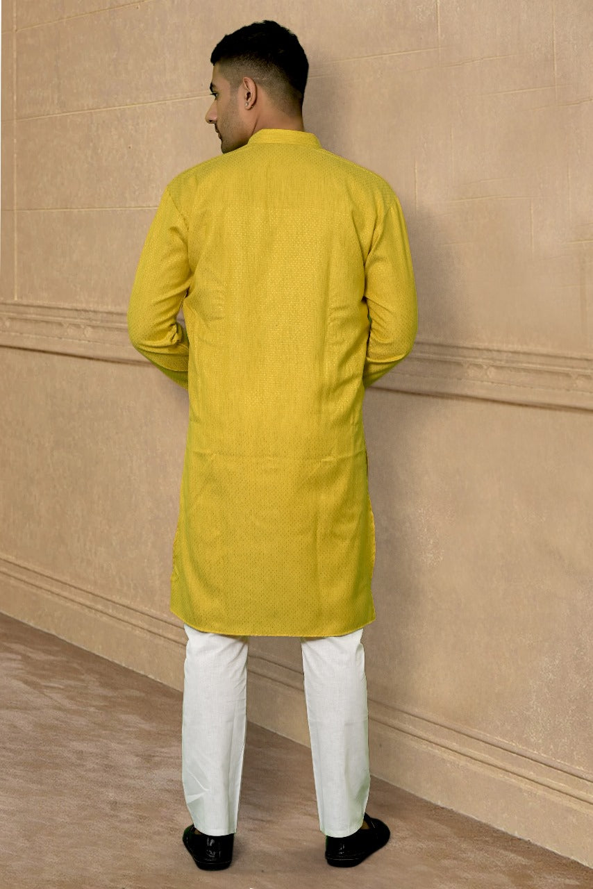 RAP YELLOW SELF DESIGN KURTA