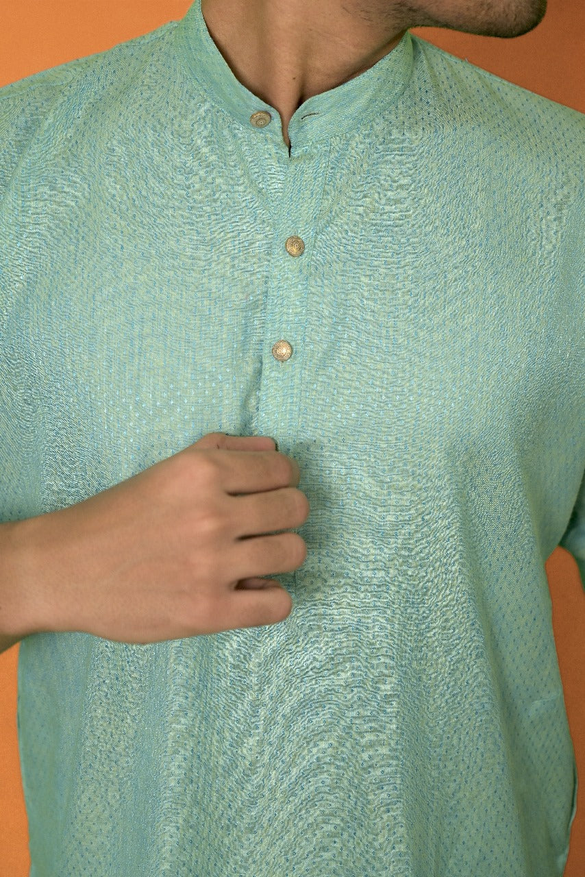 AQUA BLUE SELF DESIGN KURTA