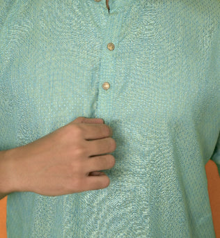 AQUA BLUE SELF DESIGN KURTA