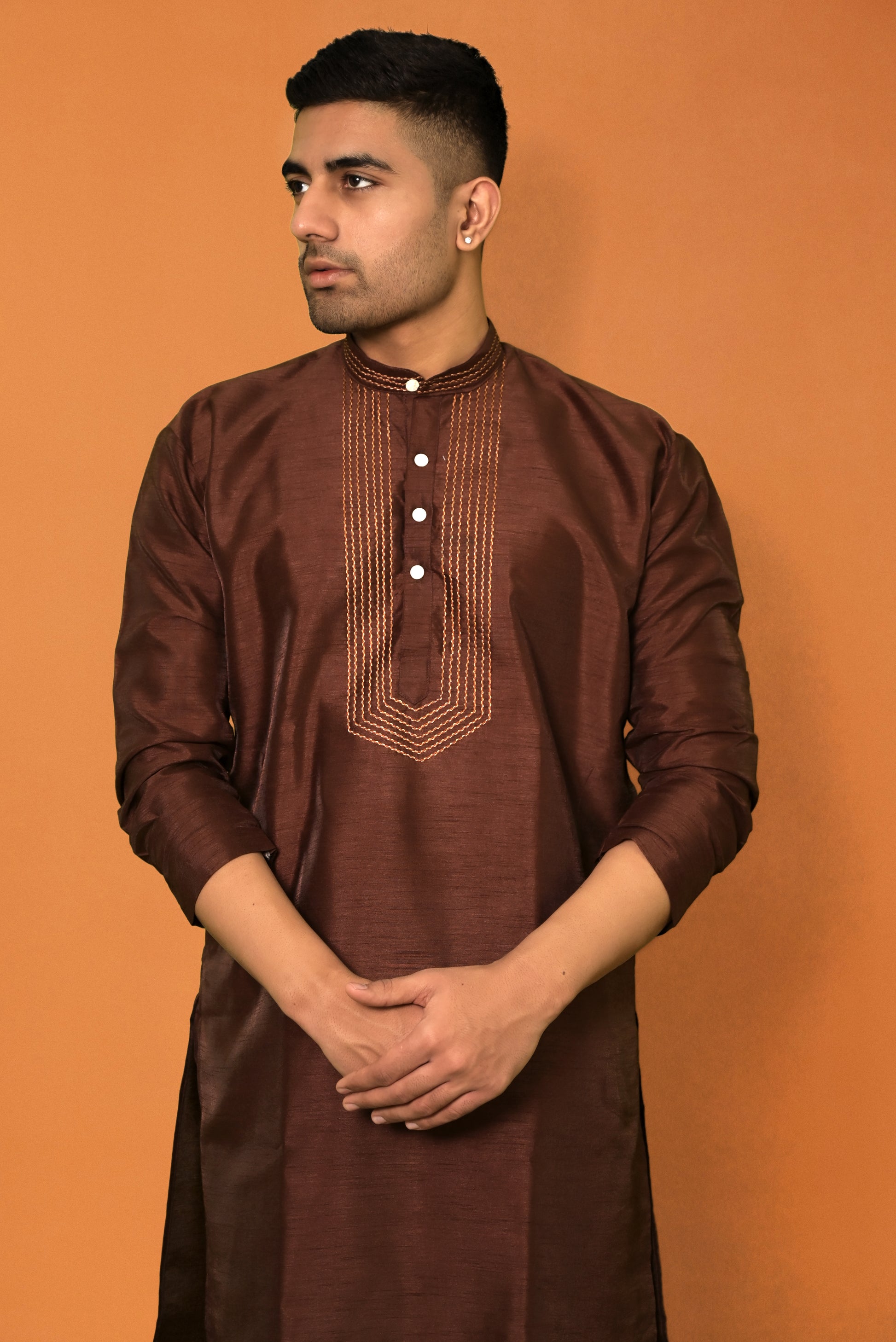 RAW SILK BROWN KURTA