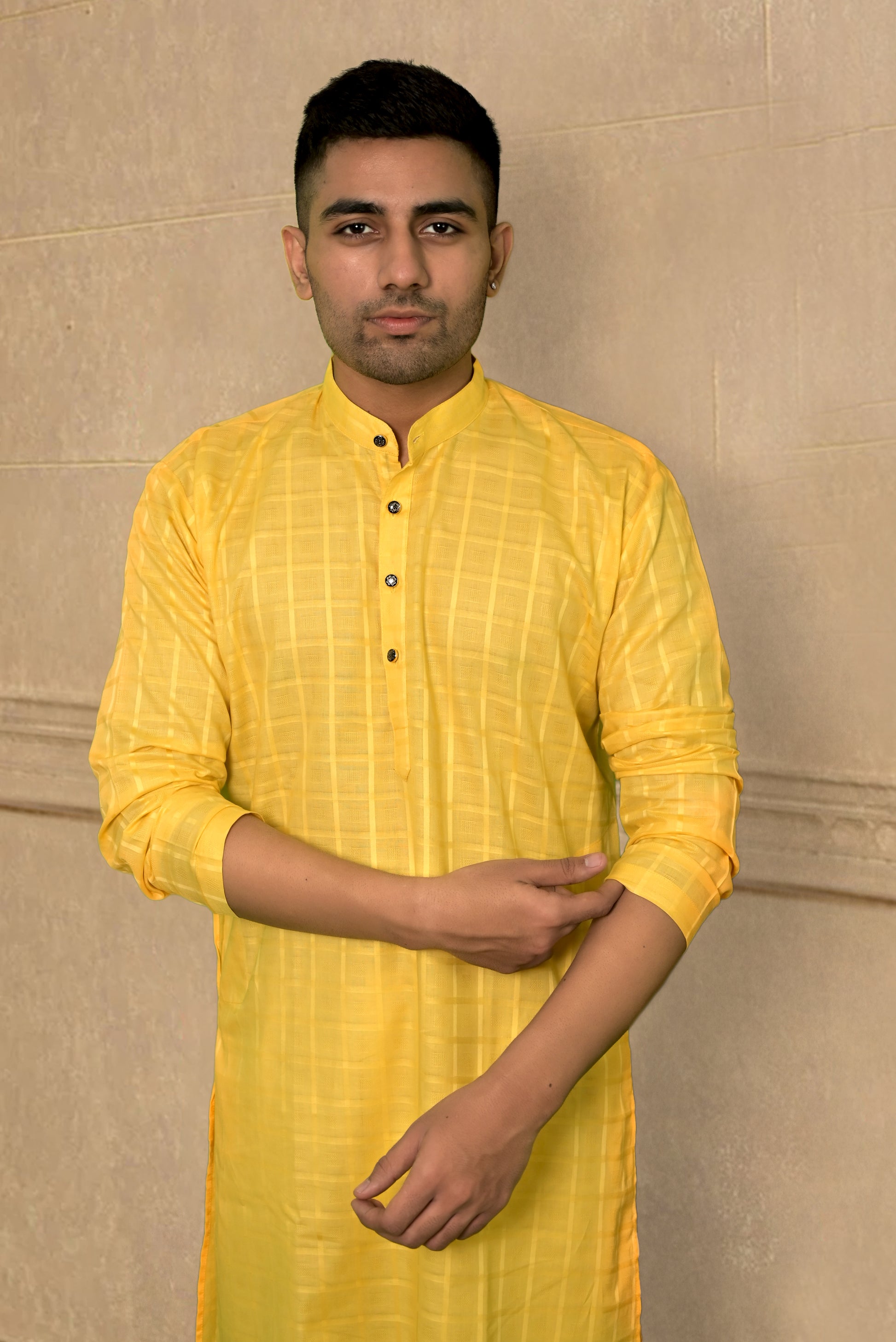 YELLOW SELF DESIGN KURTA