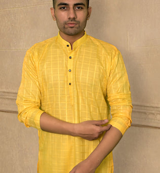 YELLOW SELF DESIGN KURTA