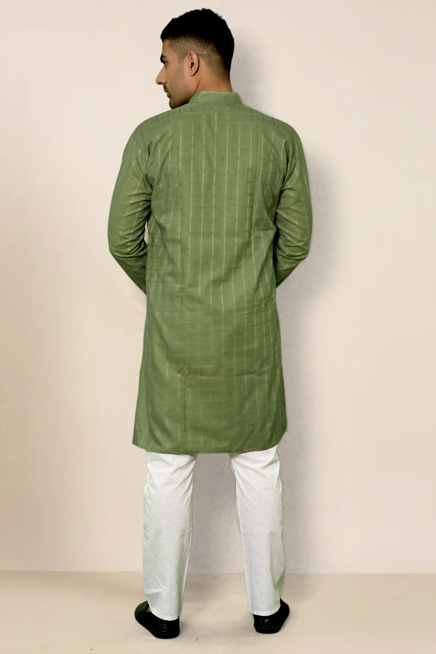 OLIVE SELF DESIGN KURTA