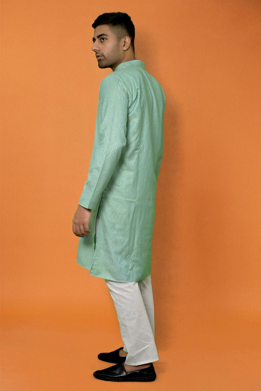 AQUA BLUE SELF DESIGN KURTA