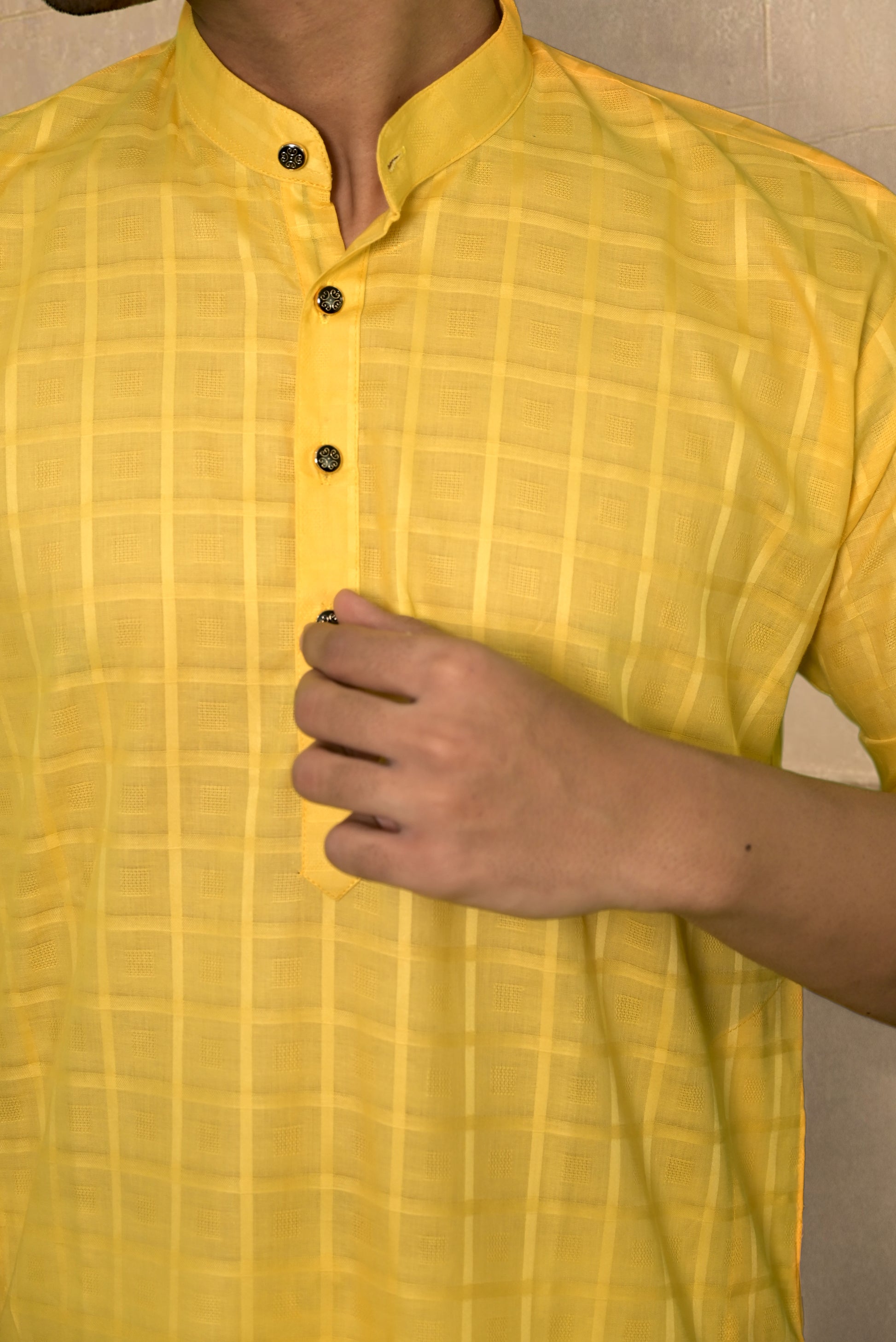 YELLOW SELF DESIGN KURTA