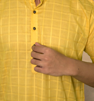 YELLOW SELF DESIGN KURTA