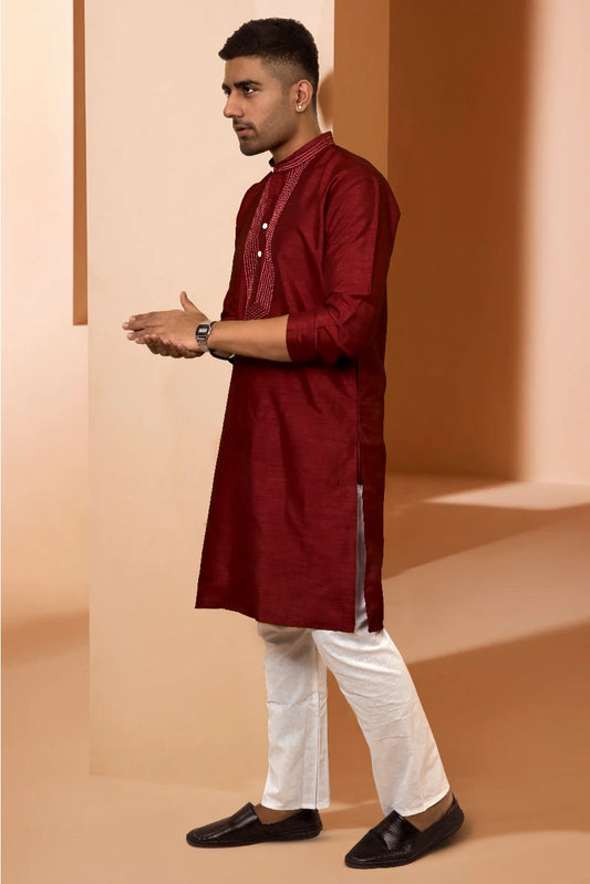 RAW SILK MEHROON KURTA