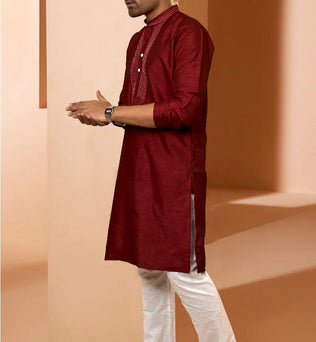 RAW SILK MEHROON KURTA