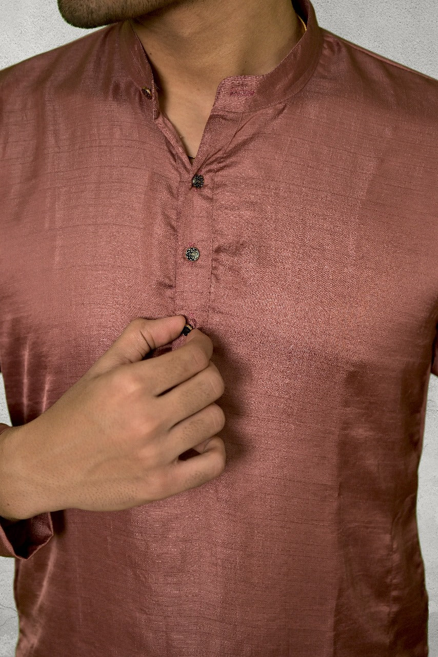 CRIMSON SILK ROSE GOLD KURTA