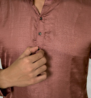 CRIMSON SILK ROSE GOLD KURTA