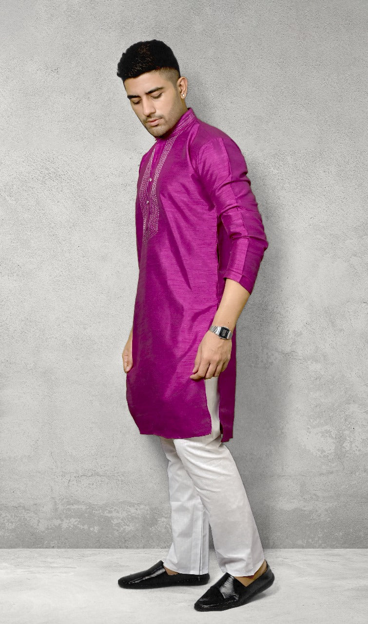 RAW SILK MERGENTA PINK KURTA