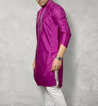 RAW SILK MERGENTA PINK KURTA