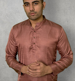 CRIMSON SILK ROSE GOLD KURTA