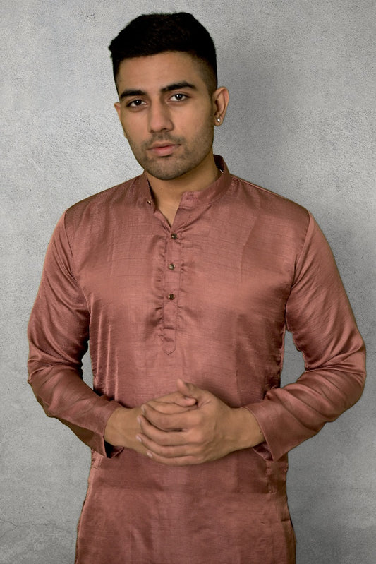 CRIMSON SILK ROSE GOLD KURTA