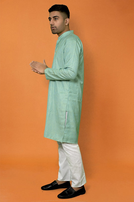 AQUA BLUE SELF DESIGN KURTA