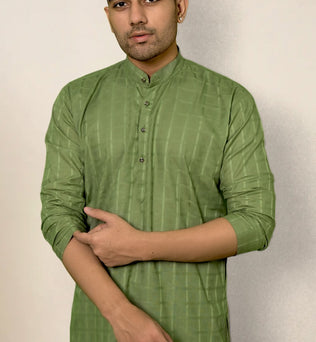 OLIVE SELF DESIGN KURTA