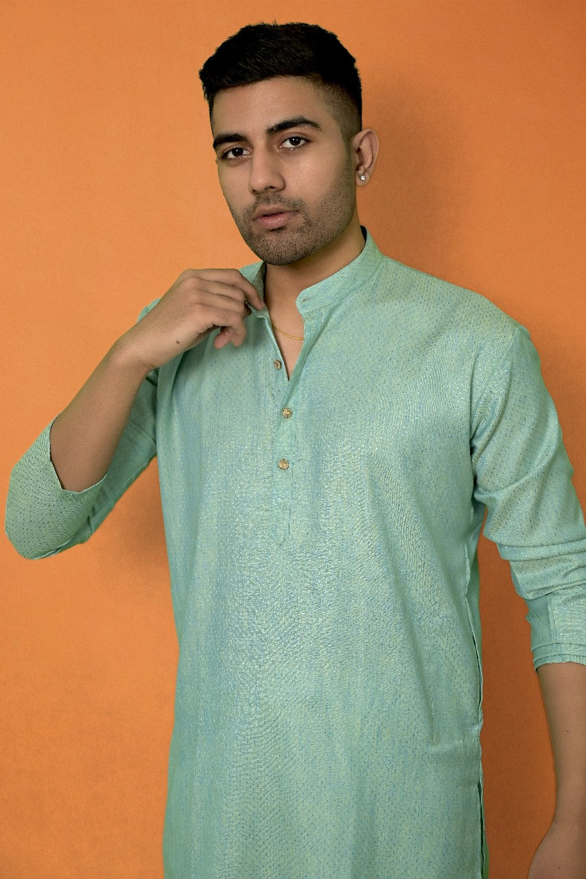 AQUA BLUE SELF DESIGN KURTA