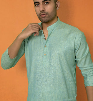 AQUA BLUE SELF DESIGN KURTA