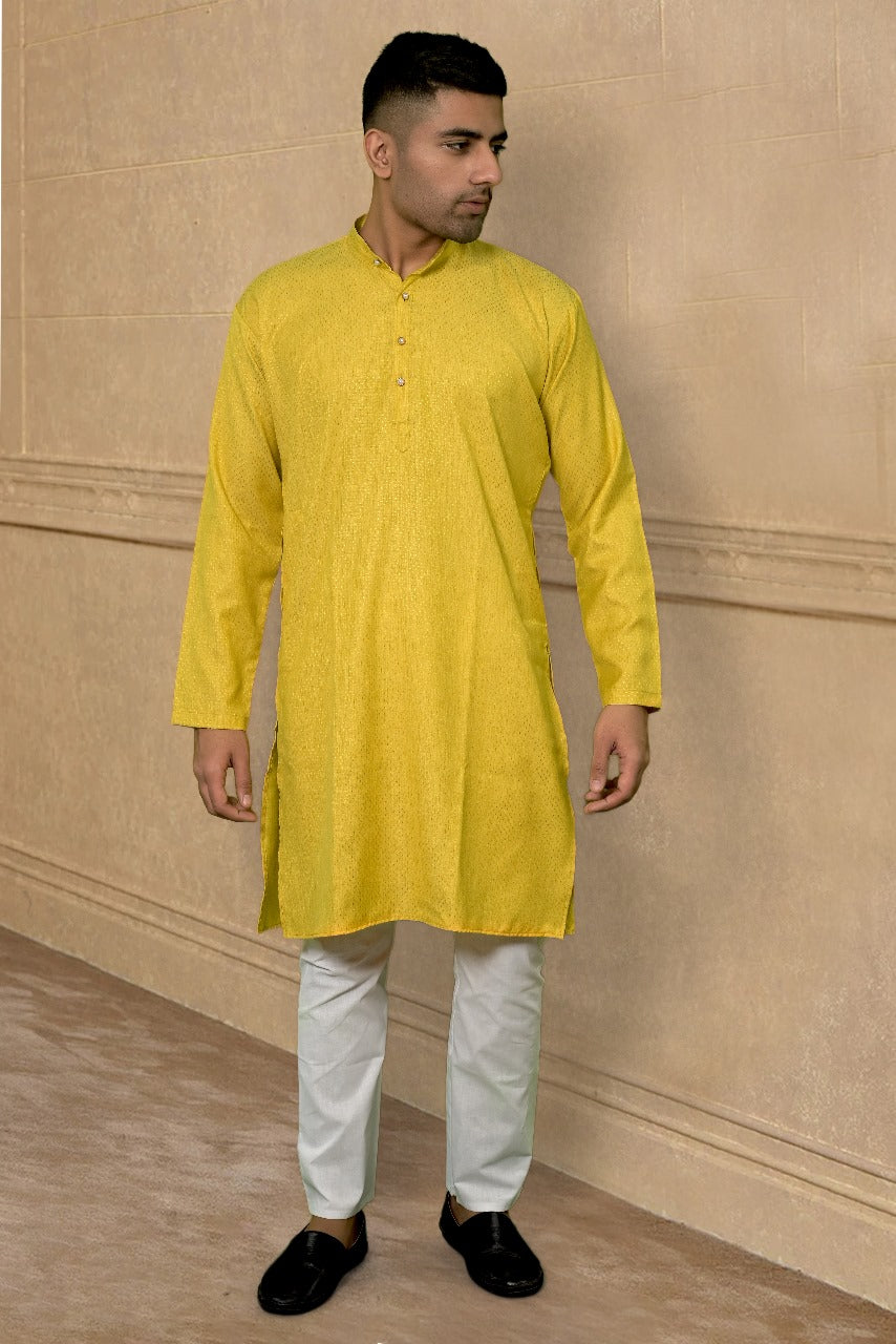 RAP YELLOW SELF DESIGN KURTA