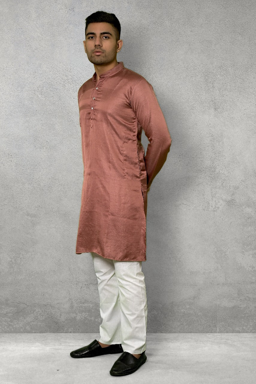 CRIMSON SILK ROSE GOLD KURTA