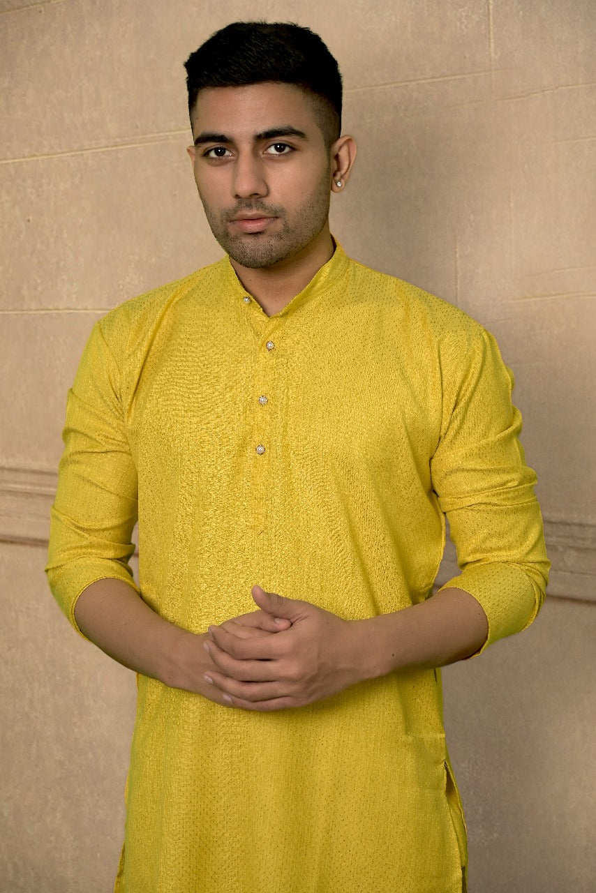 RAP YELLOW SELF DESIGN KURTA