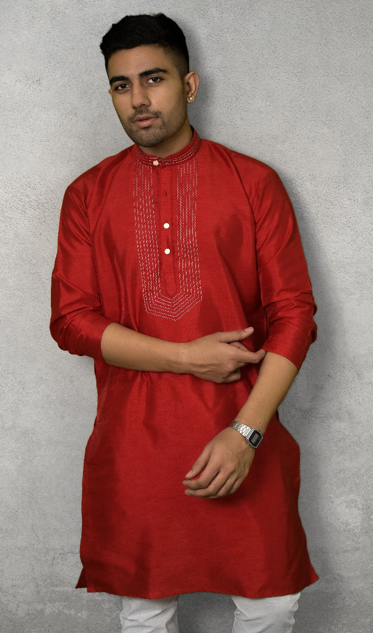 RAW SILK RED KURTA