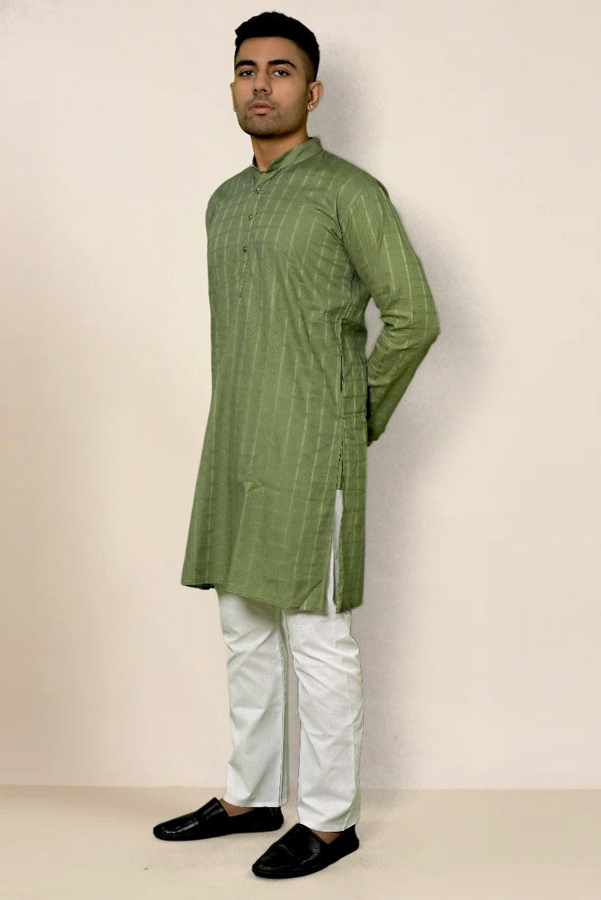 OLIVE SELF DESIGN KURTA