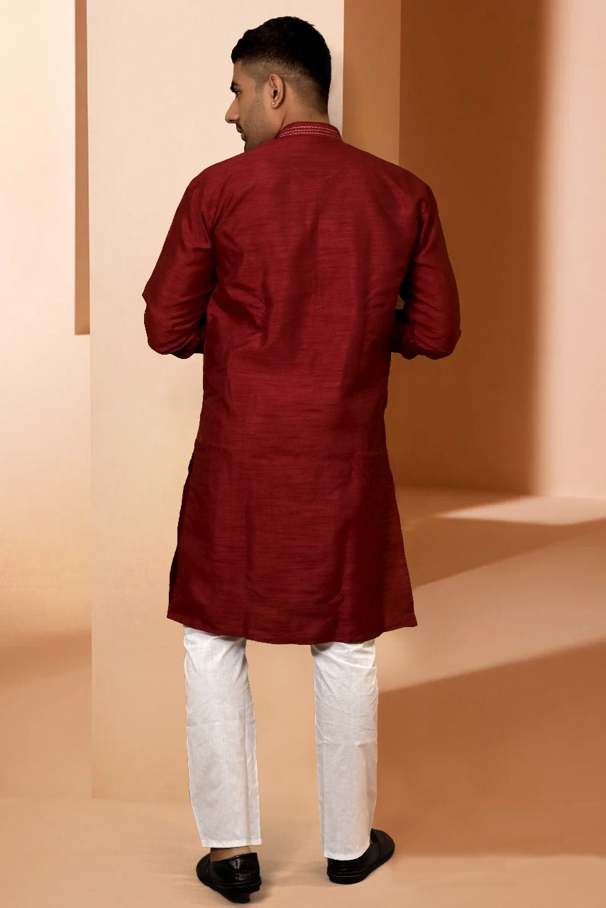 RAW SILK MEHROON KURTA