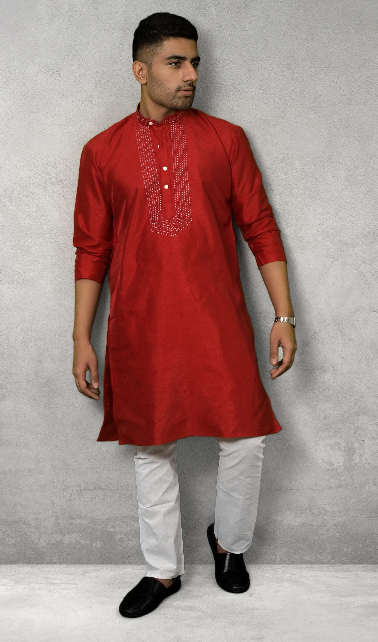 RAW SILK RED KURTA