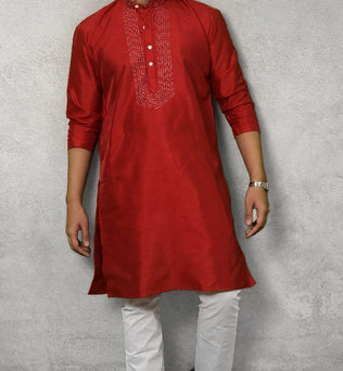 RAW SILK RED KURTA