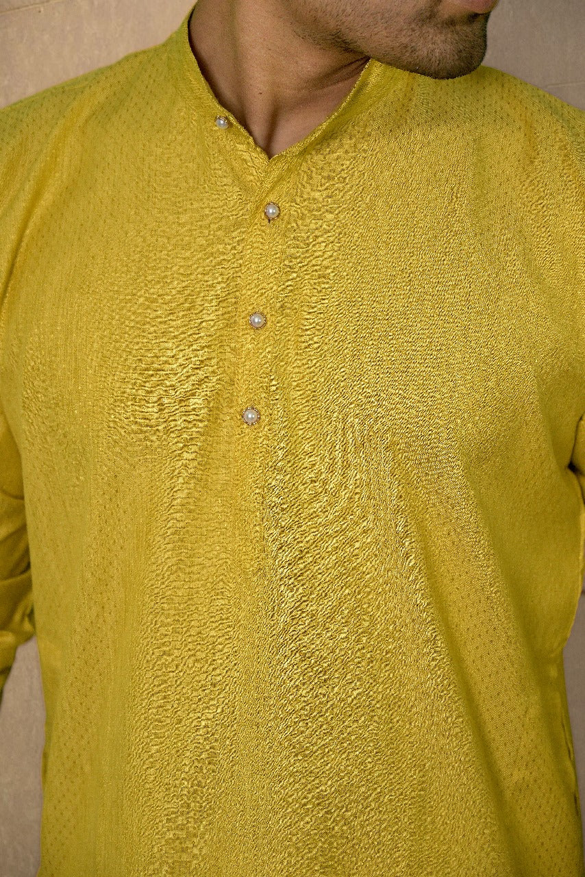 RAP YELLOW SELF DESIGN KURTA