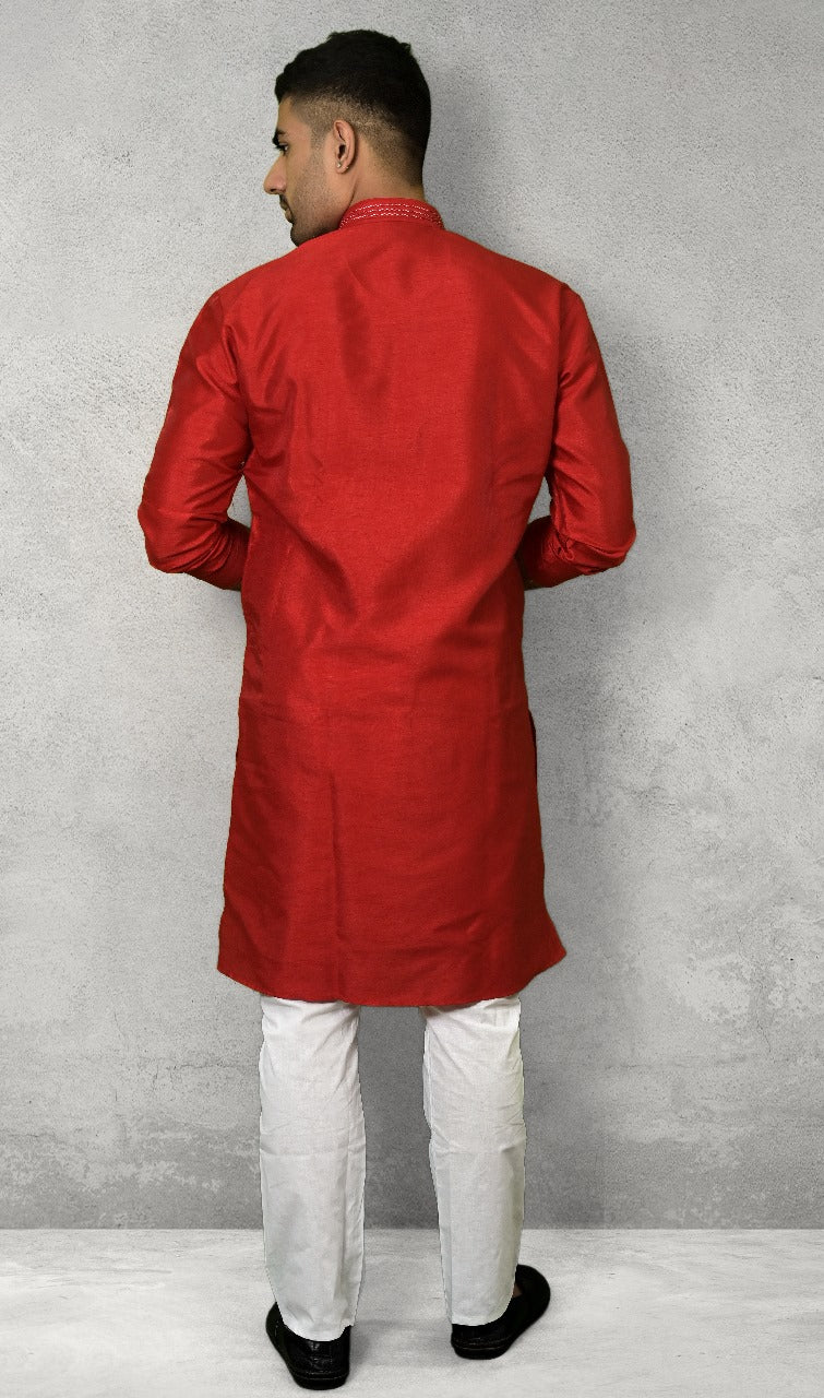 RAW SILK RED KURTA