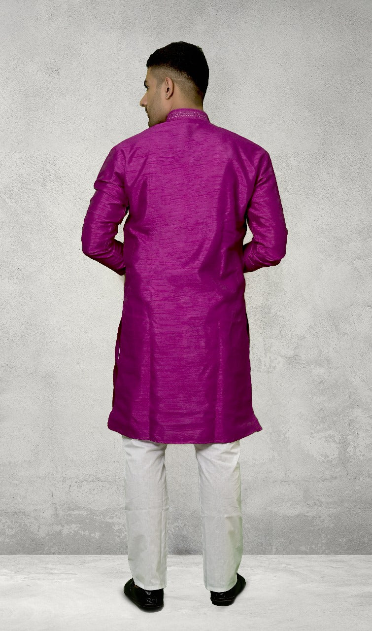 RAW SILK MERGENTA PINK KURTA