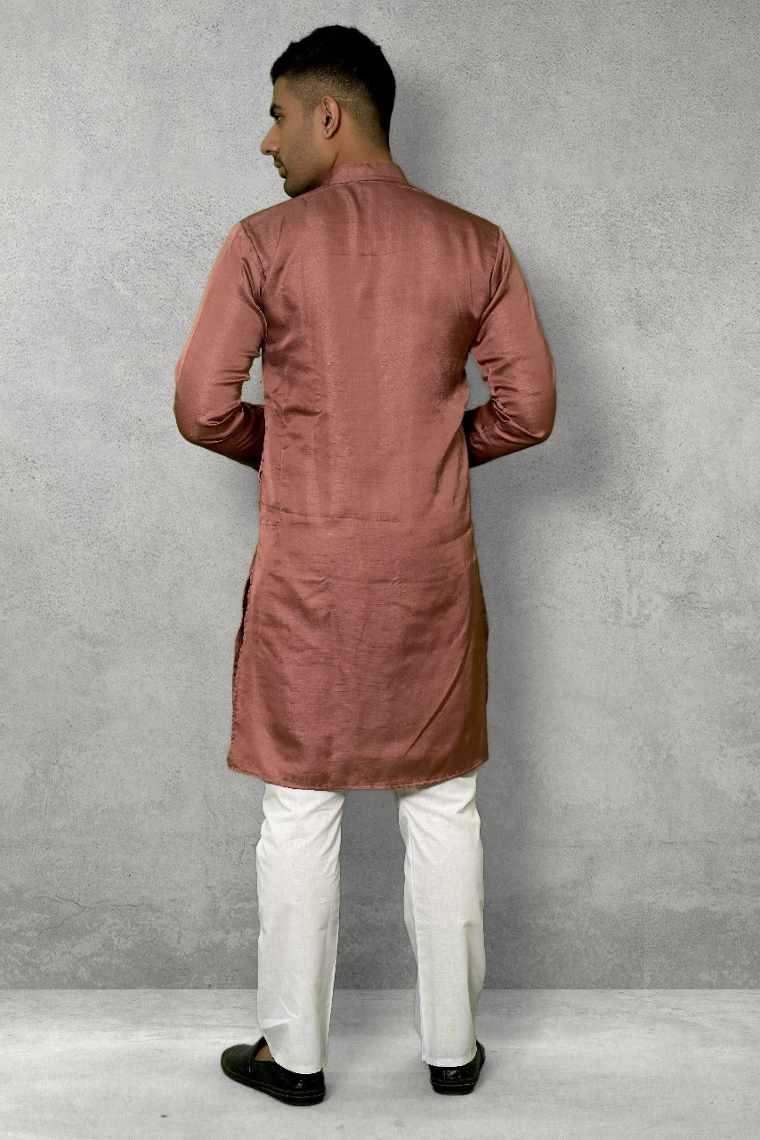 CRIMSON SILK ROSE GOLD KURTA