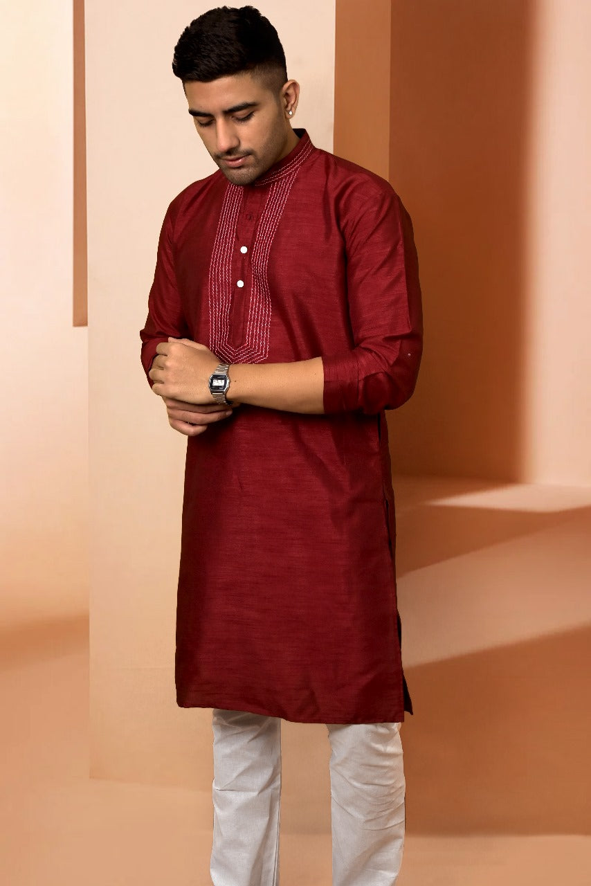 RAW SILK MEHROON KURTA