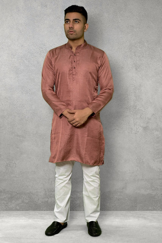 CRIMSON SILK ROSE GOLD KURTA