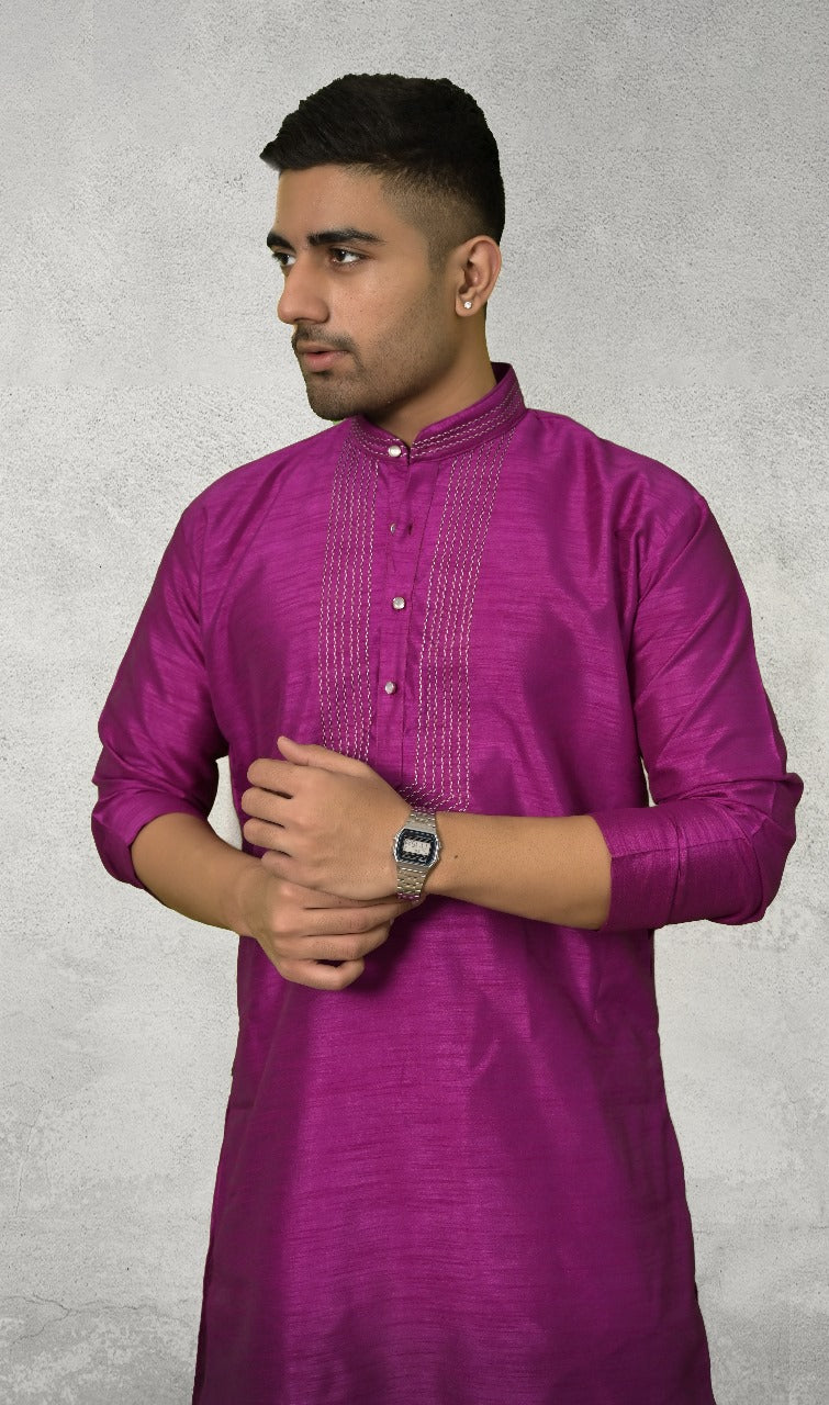 RAW SILK MERGENTA PINK KURTA