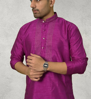 RAW SILK MERGENTA PINK KURTA