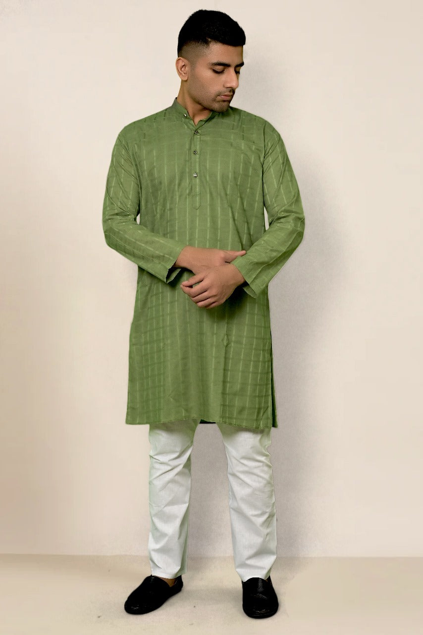 OLIVE SELF DESIGN KURTA