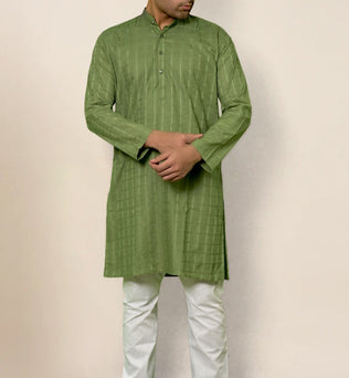 OLIVE SELF DESIGN KURTA