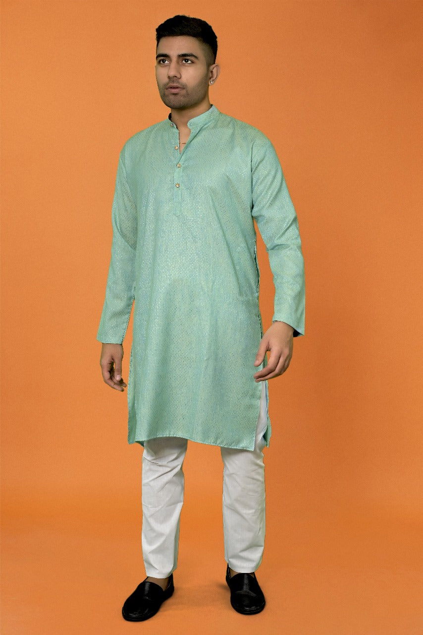 AQUA BLUE SELF DESIGN KURTA